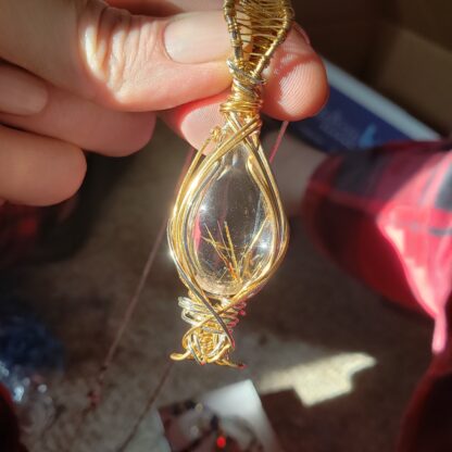 Unique Design ! Clear Rutilated Quartz w 925 Silver -Natural Gemstone Large Handmade Pendant semi precious Elven - Image 7