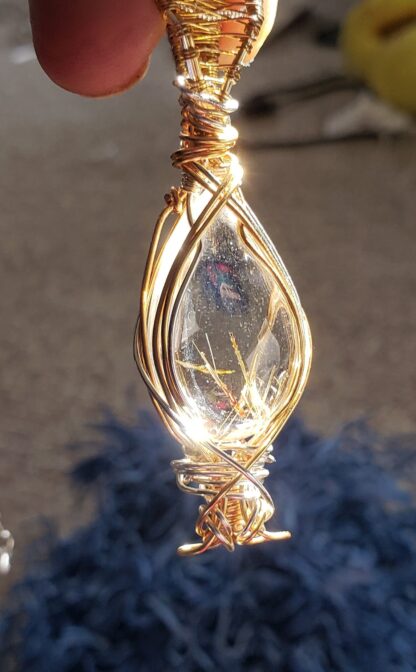 Unique Design ! Clear Rutilated Quartz w 925 Silver -Natural Gemstone Large Handmade Pendant semi precious Elven - Image 3