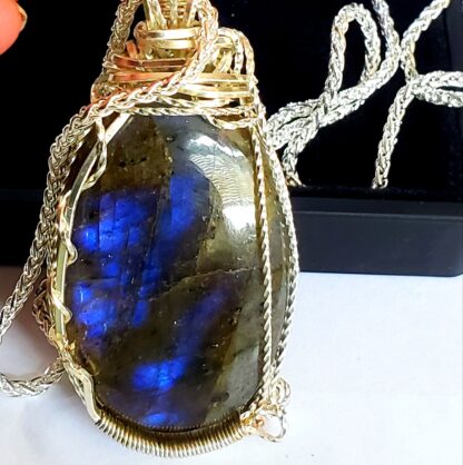 Purple Labradorite Pendant Designer VERES™ 89ct AAA Exceptional UNtreated w 24inch 2mm-Solid .925 Sterling Silver Wheat Chain