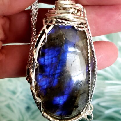 Purple Labradorite Pendant Designer VERES™ 89ct AAA Exceptional UNtreated w 24inch 2mm-Solid .925 Sterling Silver Wheat Chain - Image 7