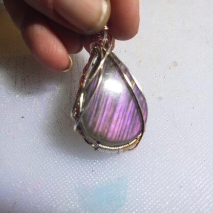 VERES™ AAA Pink Labradorite  Striped (Canadian) Silver Gemstone Pendant w 22inch-2.5mm-Solid 925 Sterling Silver Chain-Exceptional & Rare - Image 4