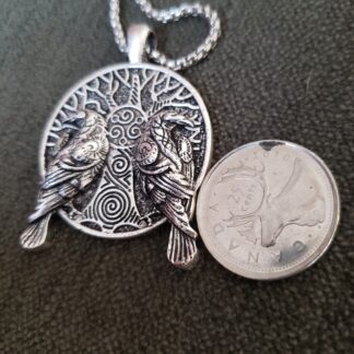 Viking Double Raven  2 sided Celtic Spiral trunk w Triquetra"Tree Of Life" Medallion pendant w chain