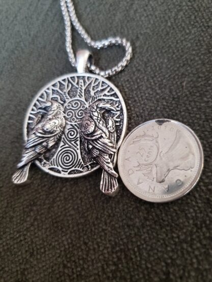 Viking Double Raven  2 sided Celtic Spiral trunk w Triquetra"Tree Of Life" Medallion pendant w chain