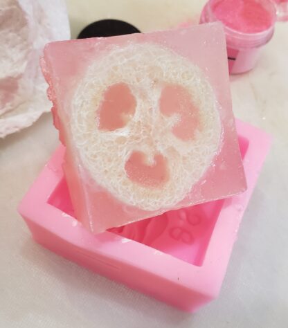 Anti Aging Himalayan ROSE  Essential OIL Salt Soap w Loofah EXFOLIATING-1 Side Himalayan Pink Salt-1 Side Loofah- Holistic Skincare - Image 7