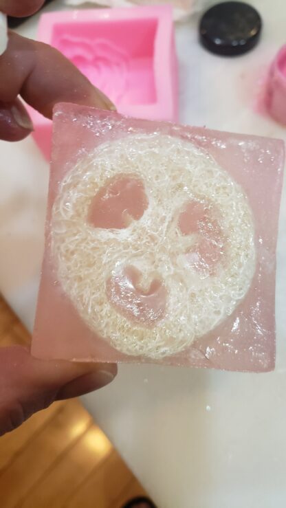 Anti Aging Himalayan ROSE  Essential OIL Salt Soap w Loofah EXFOLIATING-1 Side Himalayan Pink Salt-1 Side Loofah- Holistic Skincare - Image 9