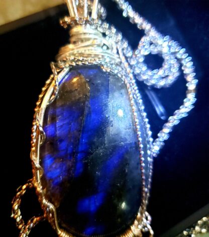 Purple Labradorite Pendant Designer VERES™ 89ct AAA Exceptional UNtreated w 24inch 2mm-Solid .925 Sterling Silver Wheat Chain - Image 2
