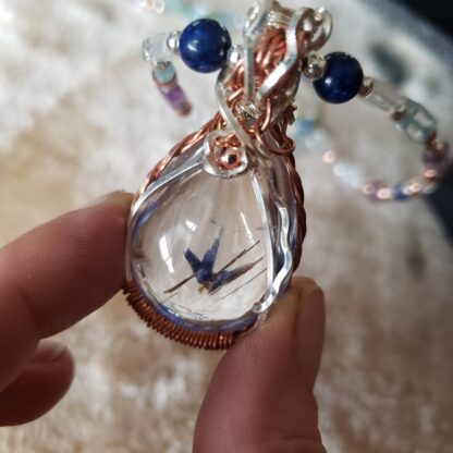 AAAA+ Salt Purified & Full Moon Charged Rutilated Quartz in Copper Pendant + 8 Semi Precious Gemstone - Image 2