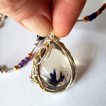 VERES™CLEAR RUTILE Quartz Necklace Smoky Gemstone Celtic Designs Handcrafted 925 Silver Pendant + Semi Precious Beads Elven jewelry - Image 3