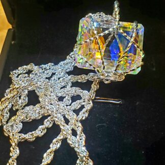 VERES™ 31ct Emerald Cut Clear Light Mystic Topaz Necklace Pendant+ Solid 925 Sterling Silver ROPE Chain mothers day