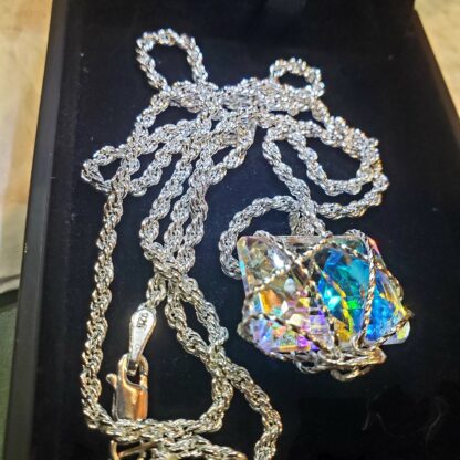 VERES™ 31ct Emerald Cut Clear Light Mystic Topaz Necklace Pendant+ Solid 925 Sterling Silver ROPE Chain mothers day - Image 6