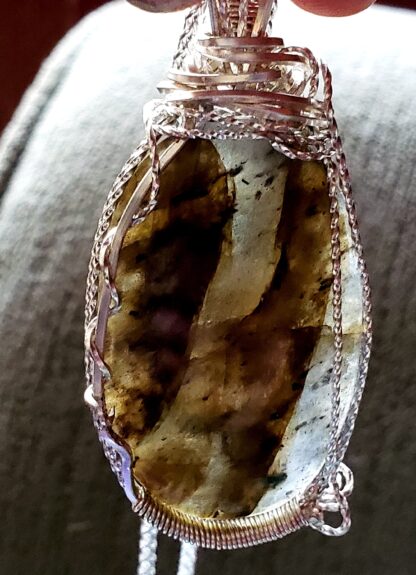 Purple Labradorite Pendant Designer VERES™ 89ct AAA Exceptional UNtreated w 24inch 2mm-Solid .925 Sterling Silver Wheat Chain - Image 4