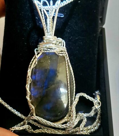 Purple Labradorite Pendant Designer VERES™ 89ct AAA Exceptional UNtreated w 24inch 2mm-Solid .925 Sterling Silver Wheat Chain - Image 10