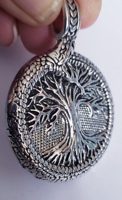 Thick Solid Silvery Medallion Tree Of Life- Serpent Large 1/4 inch  Best  Norse Celtic gifts Pendant - Image 4