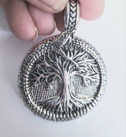 Thick Solid Silvery Medallion Tree Of Life- Serpent Large 1/4 inch  Best  Norse Celtic gifts Pendant