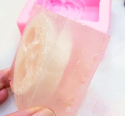 Anti Aging Himalayan ROSE  Essential OIL Salt Soap w Loofah EXFOLIATING-1 Side Himalayan Pink Salt-1 Side Loofah- Holistic Skincare