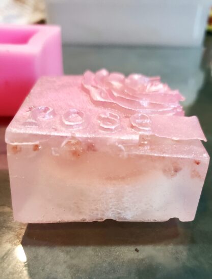Anti Aging Himalayan ROSE  Essential OIL Salt Soap w Loofah EXFOLIATING-1 Side Himalayan Pink Salt-1 Side Loofah- Holistic Skincare - Image 3