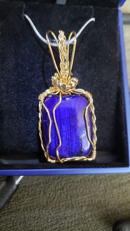 VERES™ 50ct PURPLE Flash Labradorite DYED-Treated Gold Handmade Designer Pendant