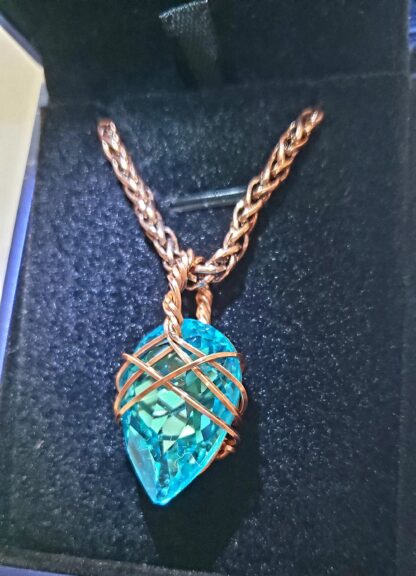 VERES™HUGE SPARKLE Dark Aquamarine & Copper European Lithuanian Crystal Pendant w 24 inch Thick-6mm thick red coppery chain 25X18mm medium - Image 9