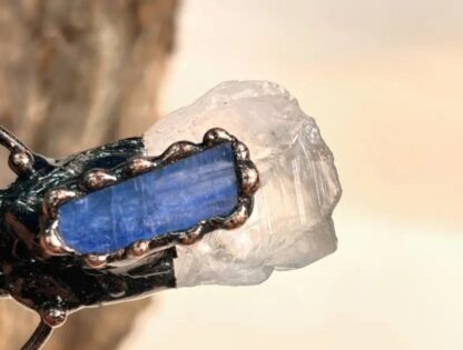 Solid Copper & Quartz Pendant Large Chunky w Blue Kyanite Designer Viking Pendant Raw Rough - Copper Handmade Gemstone mothers day sale - Image 7