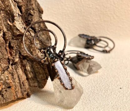 Solid Copper & Quartz Pendant Large Chunky w Blue Kyanite Designer Viking Pendant Raw Rough - Copper Handmade Gemstone mothers day sale - Image 3