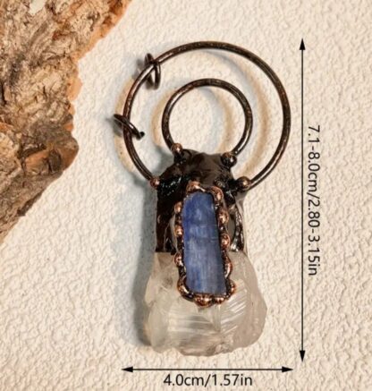 Solid Copper & Quartz Pendant Large Chunky w Blue Kyanite Designer Viking Pendant Raw Rough - Copper Handmade Gemstone mothers day sale - Image 6
