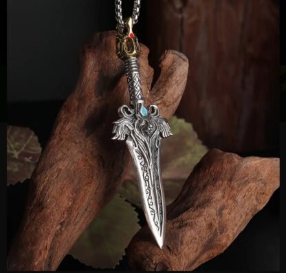 Mini Silver Sword Norse Battle Sword Pendant w 24 inch Silvery Rope Chain - Image 4