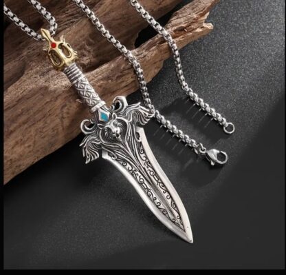 Mini Silver Sword Norse Battle Sword Pendant w 24 inch Silvery Rope Chain - Image 5