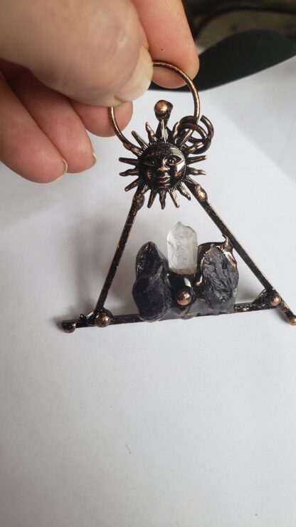 Wiccan Amethyst & Quartz Viking Raw Rough Quartz- Solid Copper Handmade Gemstone Pendant Mothers Day Sale - Image 2