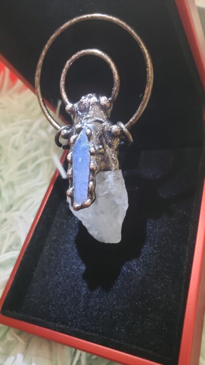 Solid Copper & Quartz Pendant Large Chunky w Blue Kyanite Designer Viking Pendant Raw Rough - Copper Handmade Gemstone mothers day sale - Image 2