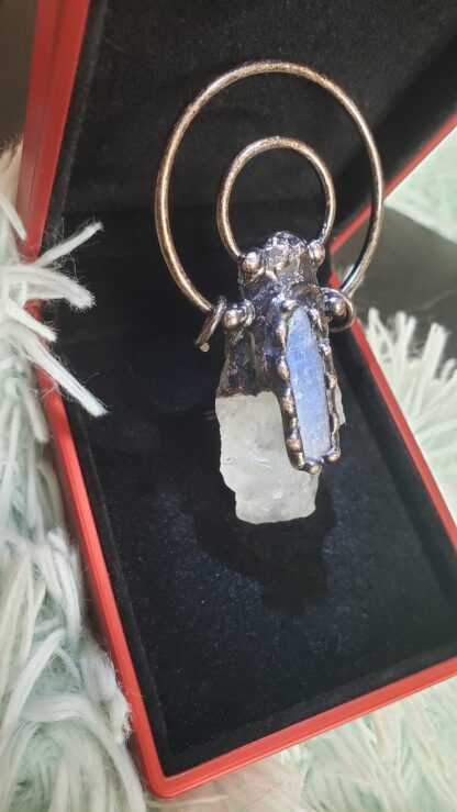 Solid Copper & Quartz Pendant Large Chunky w Blue Kyanite Designer Viking Pendant Raw Rough - Copper Handmade Gemstone mothers day sale - Image 10