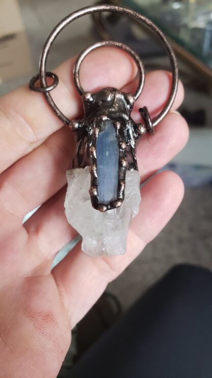 Solid Copper & Quartz Pendant Large Chunky w Blue Kyanite Designer Viking Pendant Raw Rough - Copper Handmade Gemstone mothers day sale - Image 4