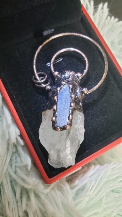 Solid Copper & Quartz Pendant Large Chunky w Blue Kyanite Designer Viking Pendant Raw Rough - Copper Handmade Gemstone mothers day sale - Image 9