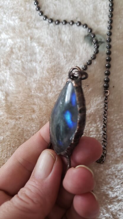 Vintage Victorian Style Deep Blue Labradorite & Clear Quartz Solid Copper Drop Chain Handmade Gemstone Necklace Amulet reiki ritual - Image 8