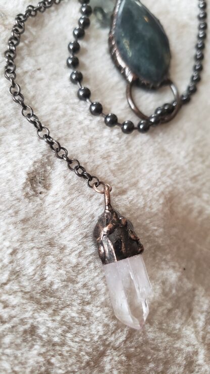Vintage Victorian Style Deep Blue Labradorite & Clear Quartz Solid Copper Drop Chain Handmade Gemstone Necklace Amulet reiki ritual - Image 10