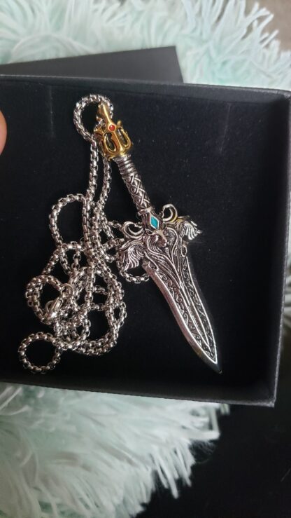Mini Silver Sword Norse Battle Sword Pendant w 24 inch Silvery Rope Chain - Image 8
