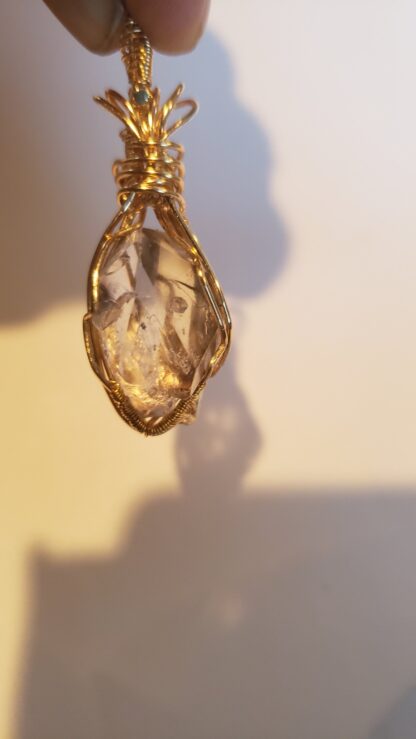 VERES™ 40ct SmokyHERKIMER Diamond  Rough Raw Crystal Handmade Celtic Designer  Gold Pendant Gemstone Pendant - Image 5