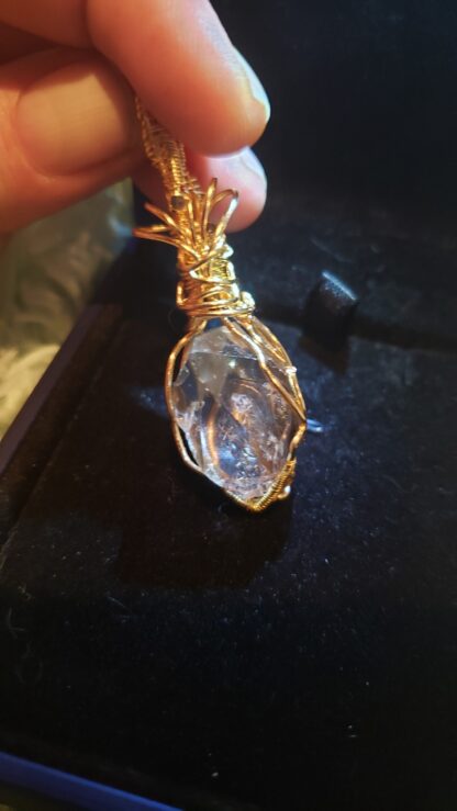 VERES™ 40ct SmokyHERKIMER Diamond  Rough Raw Crystal Handmade Celtic Designer  Gold Pendant Gemstone Pendant - Image 4