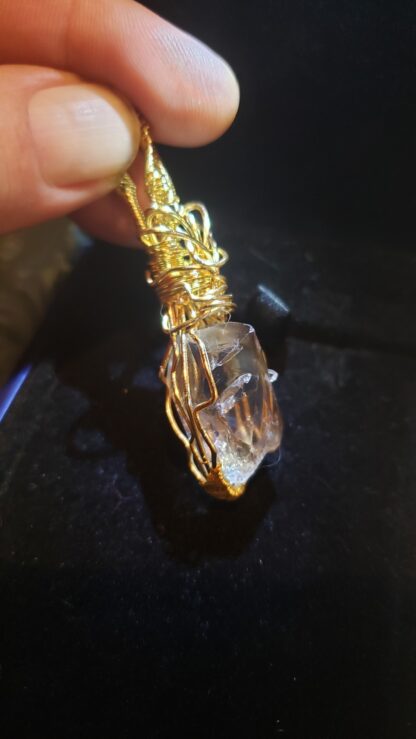 VERES™ 40ct SmokyHERKIMER Diamond  Rough Raw Crystal Handmade Celtic Designer  Gold Pendant Gemstone Pendant - Image 6