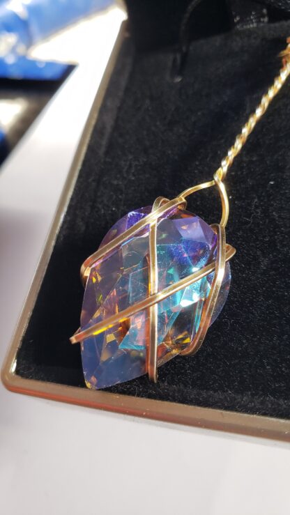 Sparkling DROP Crystal Pendant " VERES™ European Lithuanian jewelry Crystal Gold Pendant w 20 inch silvery chain-Large 30x22mm mothers day - Image 2