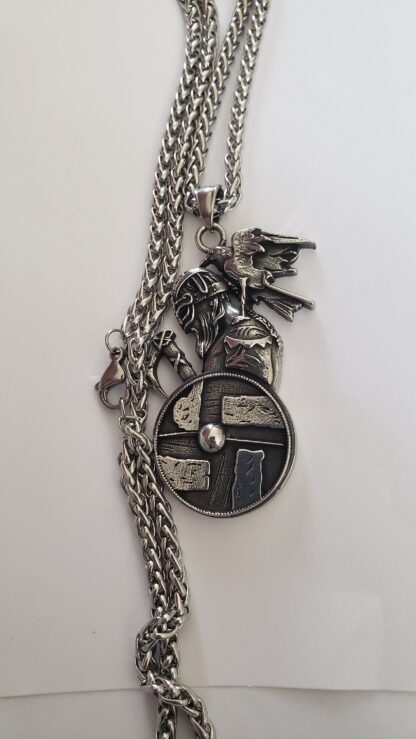 Large ODIN w Raven Medallion  Shield Viking Axe Pendant w silver chain! Folklore BEST viking gifts for him Heavy w 6mm thick silvery chain - Image 8