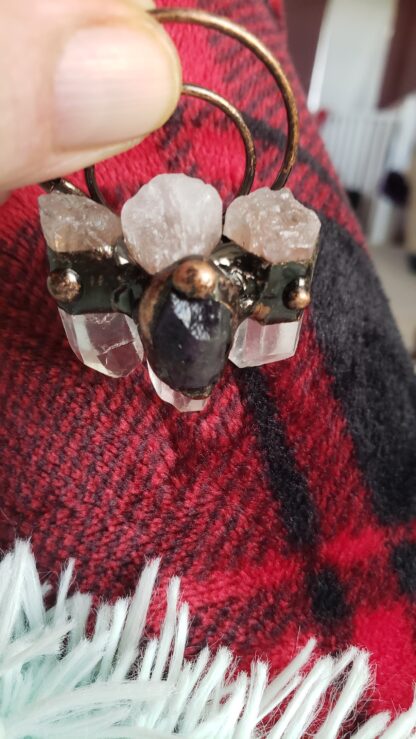 6 point Quartz & Solid Copper Handmade Gemstone Pendant Amulet w Amethyst Accent Stone Mothers Day Sale - Image 7