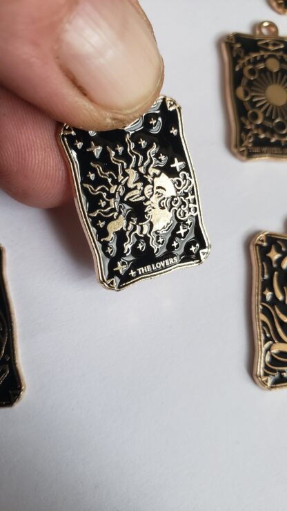 Best Tarot Pendant Gold & Black Enamel TAROT Card Pendants- Handcrafted enamel Comes w 22 inch  golden chain  charm pendant - Image 5