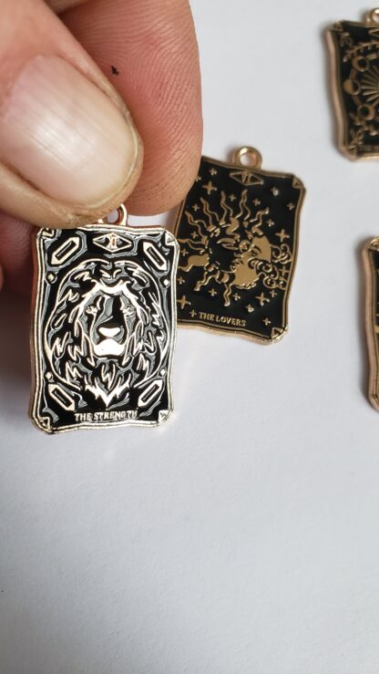 Best Tarot Pendant Gold & Black Enamel TAROT Card Pendants- Handcrafted enamel Comes w 22 inch  golden chain  charm pendant - Image 6