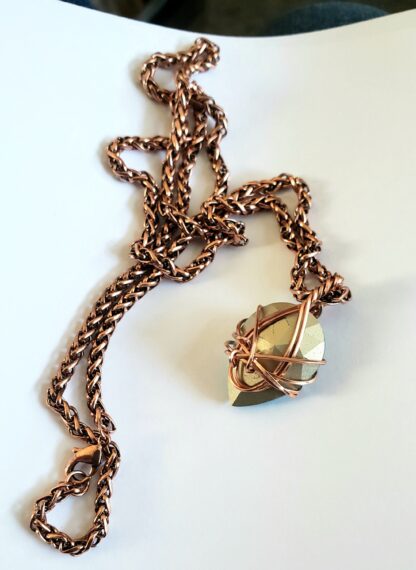 VERES™HUGE SPARKLE Dark Aquamarine & Copper European Lithuanian Crystal Pendant w 24 inch Thick-6mm thick red coppery chain 25X18mm medium - Image 10