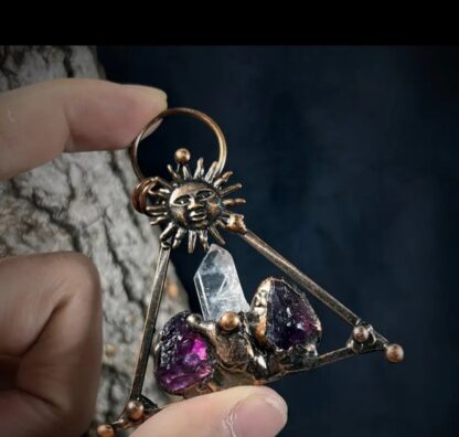 Wiccan Amethyst & Quartz Viking Raw Rough Quartz- Solid Copper Handmade Gemstone Pendant Mothers Day Sale - Image 4
