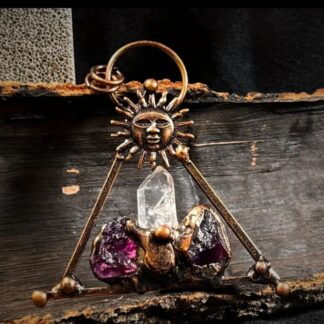 Wiccan Amethyst & Quartz Viking Raw Rough Quartz- Solid Copper Handmade Gemstone Pendant Mothers Day Sale