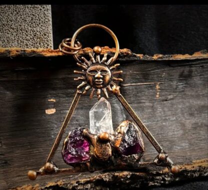 Wiccan Amethyst & Quartz Viking Raw Rough Quartz- Solid Copper Handmade Gemstone Pendant Mothers Day Sale
