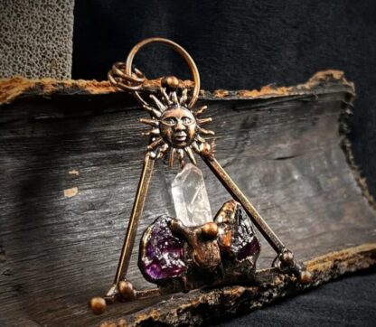 Wiccan Amethyst & Quartz Viking Raw Rough Quartz- Solid Copper Handmade Gemstone Pendant Mothers Day Sale - Image 3