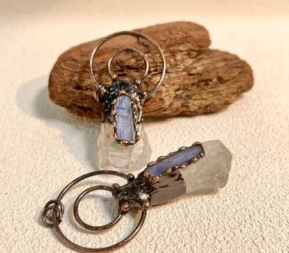 Solid Copper & Quartz Pendant Large Chunky w Blue Kyanite Designer Viking Pendant Raw Rough - Copper Handmade Gemstone mothers day sale - Image 5