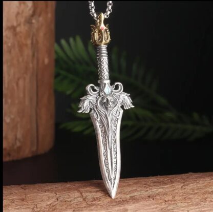 Mini Silver Sword Norse Battle Sword Pendant w 24 inch Silvery Rope Chain - Image 2